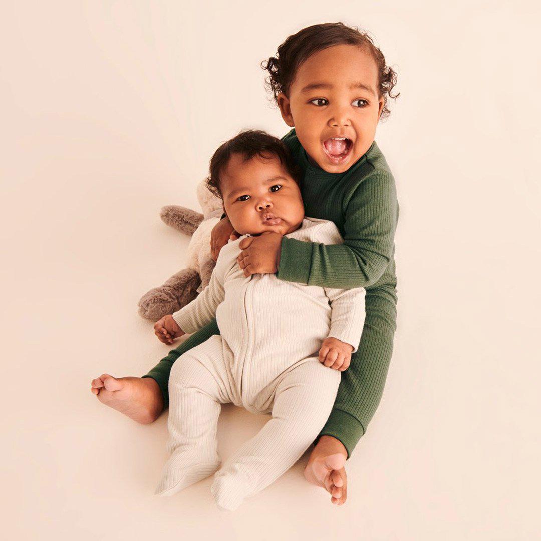 Ribbed Clever Zip Sleepsuit - Ecru