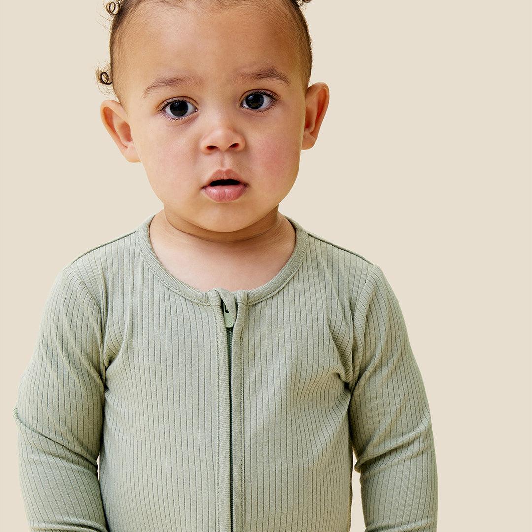 Ribbed Clever Zip Sleepsuit - Sage