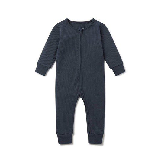 Ribbed Clever Zip Sleepsuit - Navy