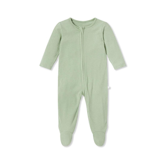 Ribbed Clever Zip Sleepsuit - Sage