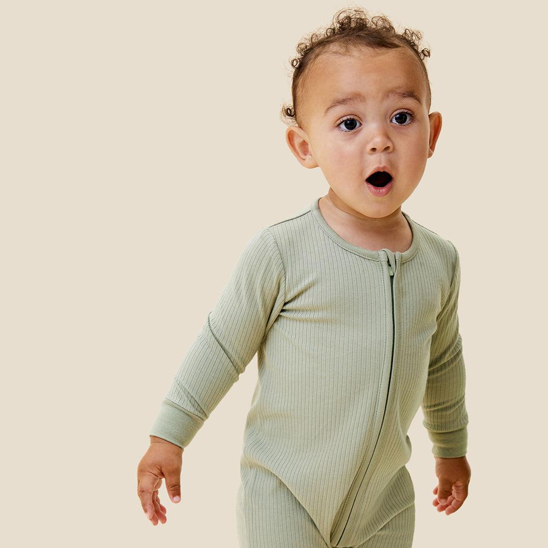Ribbed Clever Zip Sleepsuit - Sage